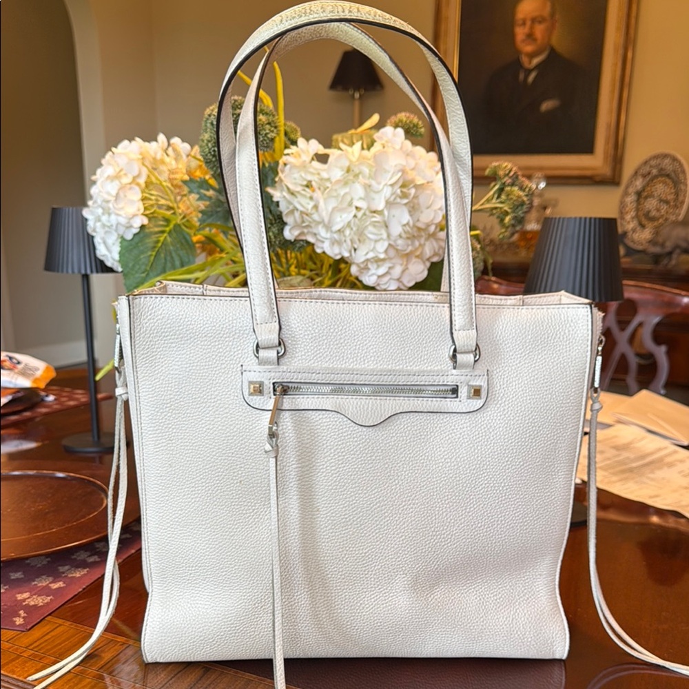 Rebecca Minkoff Cream Structured Tote with Silver Accents